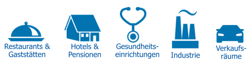 Restaurants & Gaststätten Hotels &Pensionen Gesundheits-einrichtungen Industrie Verkaufs-räume